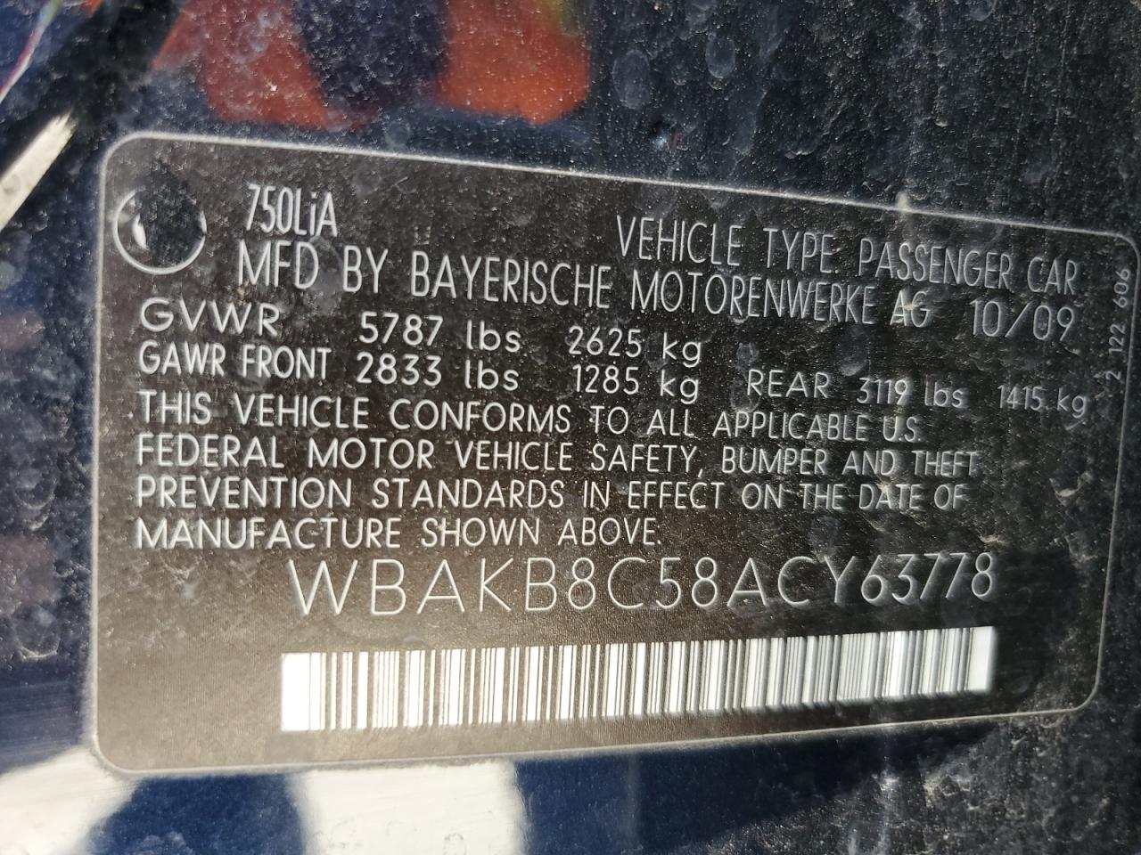 WBAKB8C58ACY63778 2010 BMW 750 Li