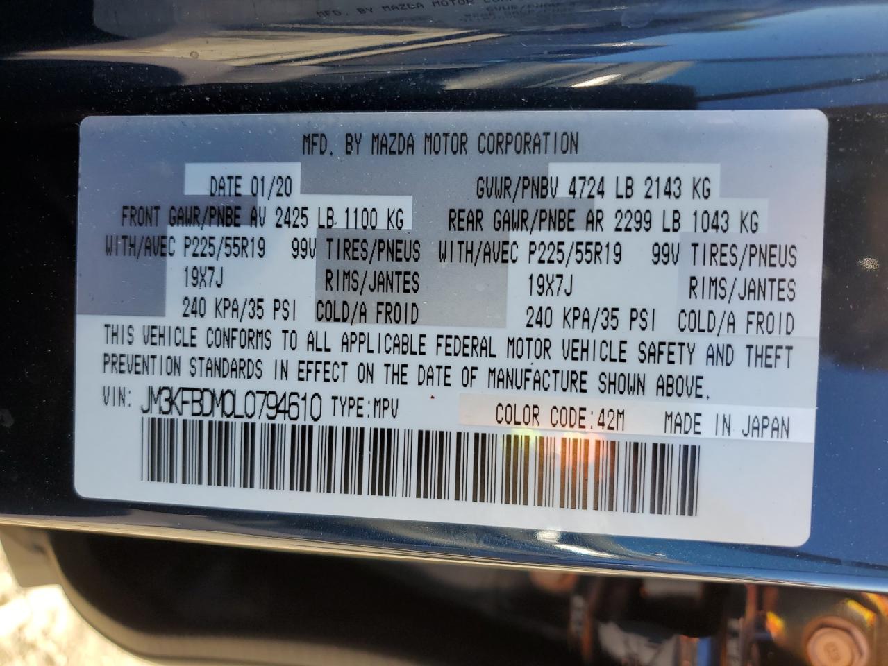 JM3KFBDM0L0794610 2020 Mazda Cx-5 Grand Touring