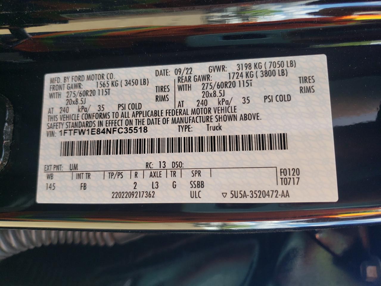 1FTFW1E84NFC35518 2022 Ford F150 Supercrew