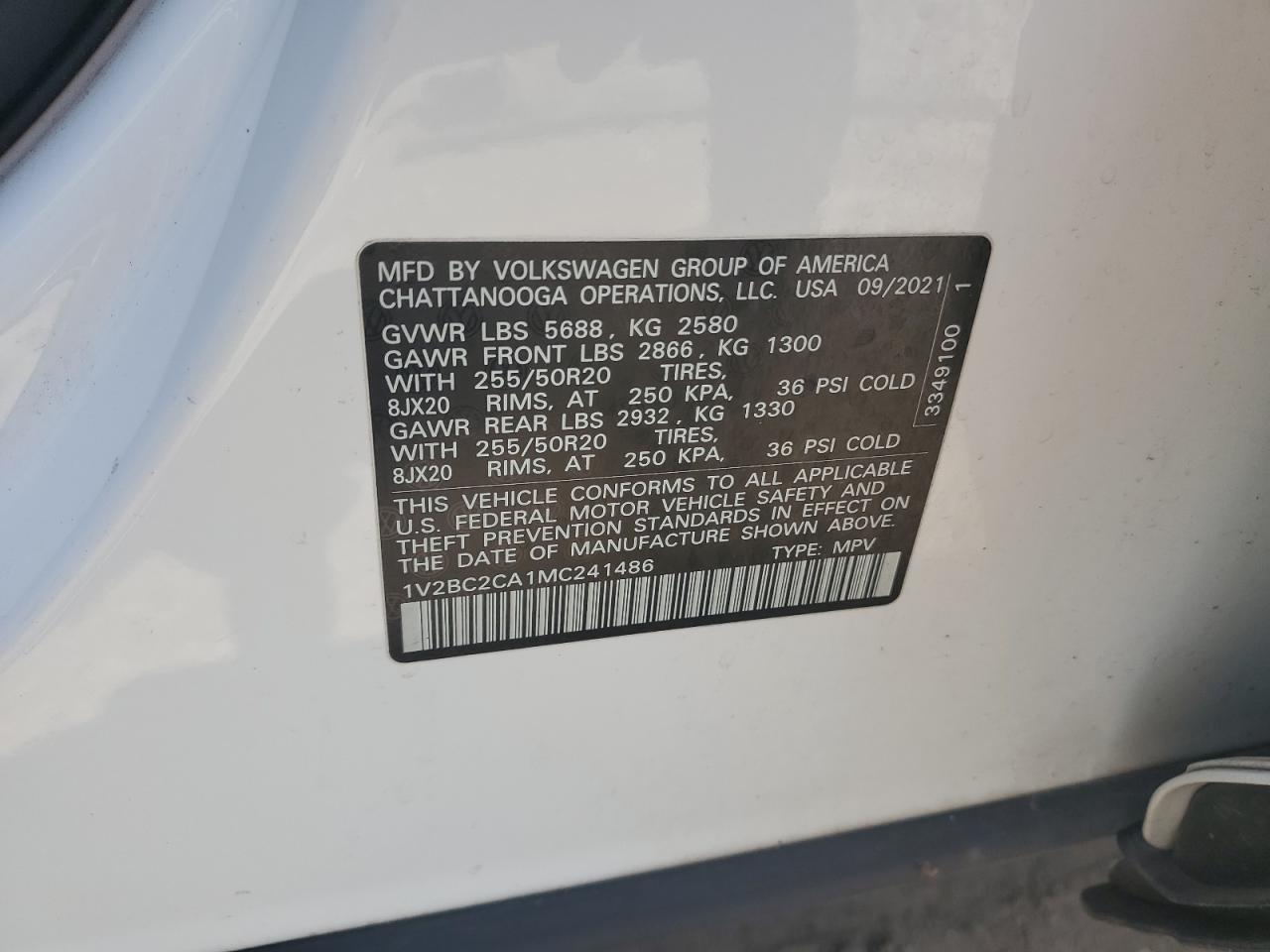 1V2BC2CA1MC241486 2021 Volkswagen Atlas Cross Sport Sel