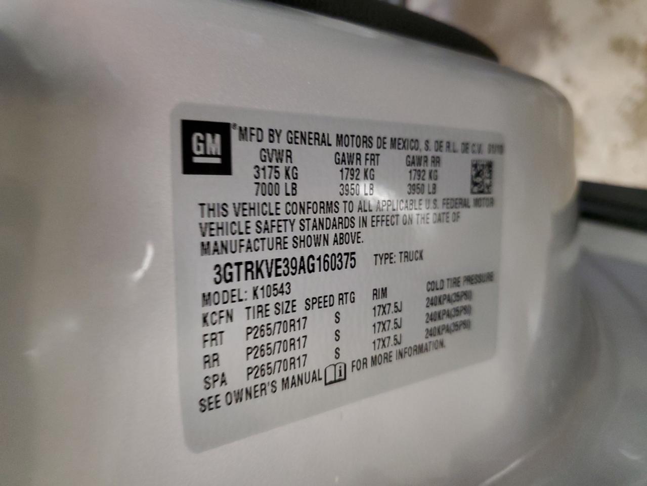 3GTRKVE39AG160375 2010 GMC Sierra K1500 Sle