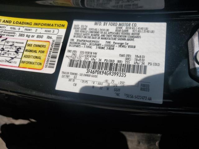 2016 Ford Fusion Titanium VIN: 3FA6P0K94GR399335 Lot: 60064444