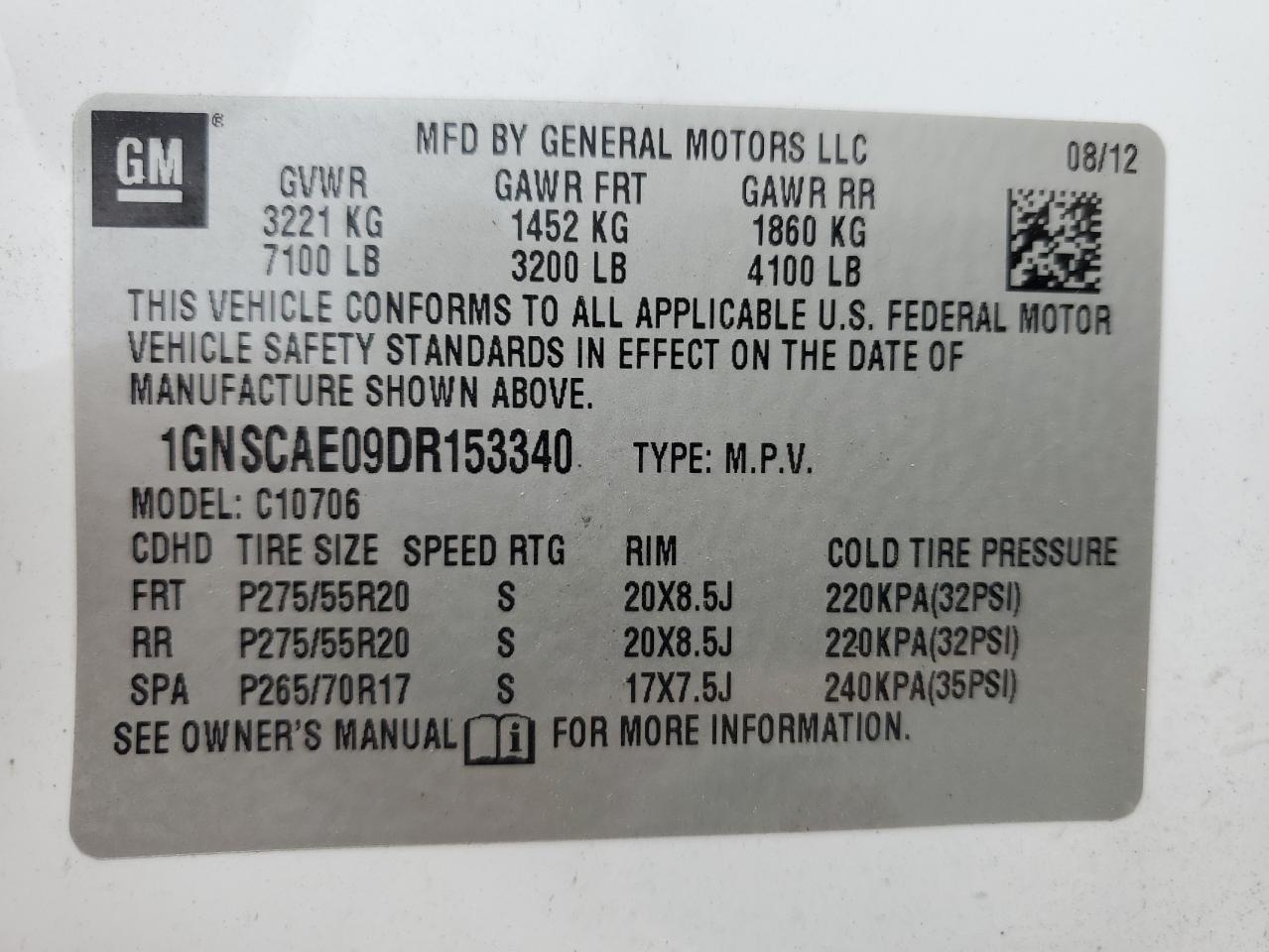 1GNSCAE09DR153340 2013 Chevrolet Tahoe C1500 Ls