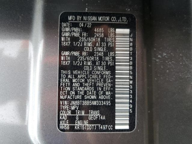 2022 Nissan Rogue Sv VIN: JN8BT3BB5NW333495 Lot: 58094594