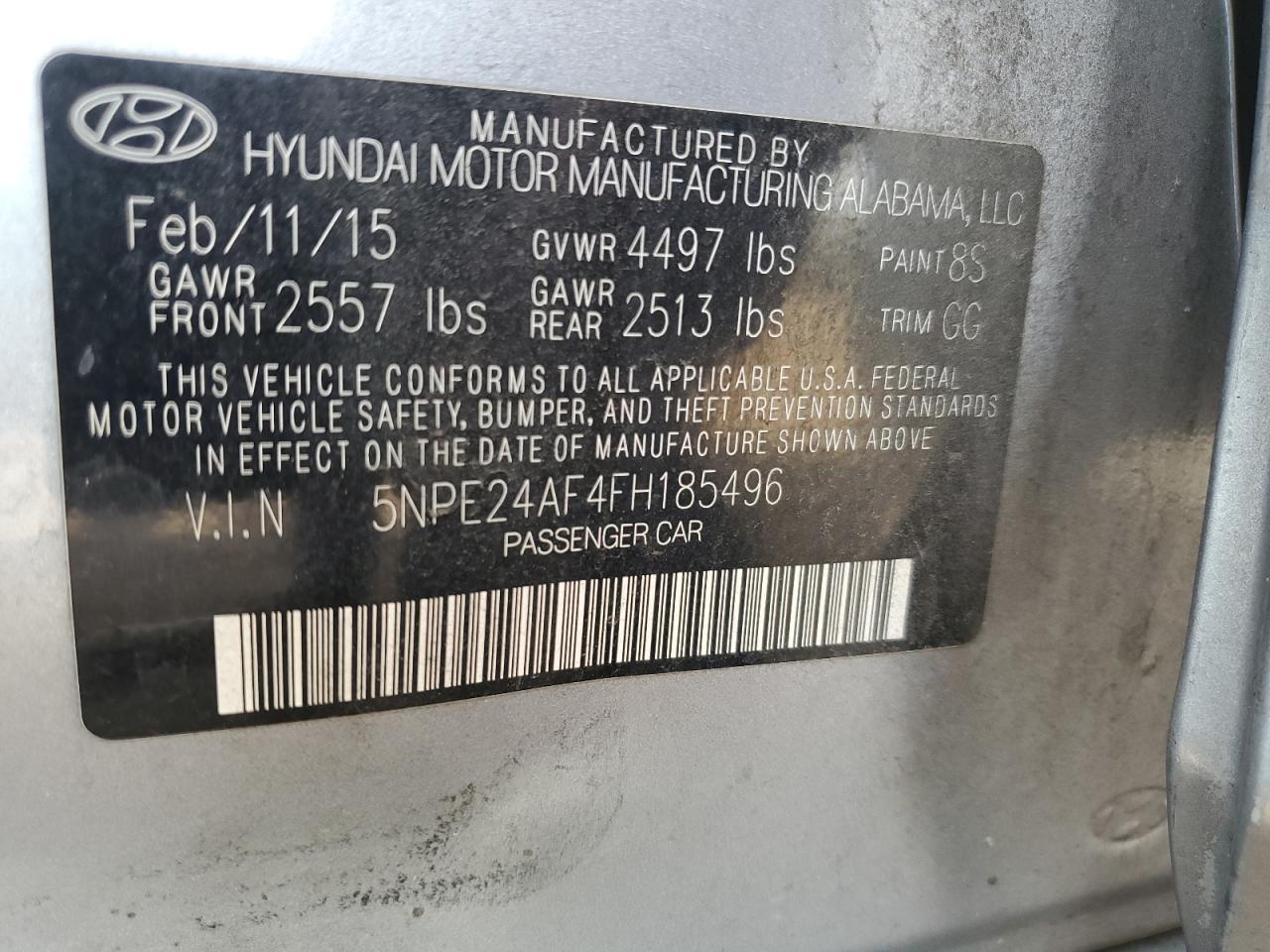 5NPE24AF4FH185496 2015 Hyundai Sonata Se