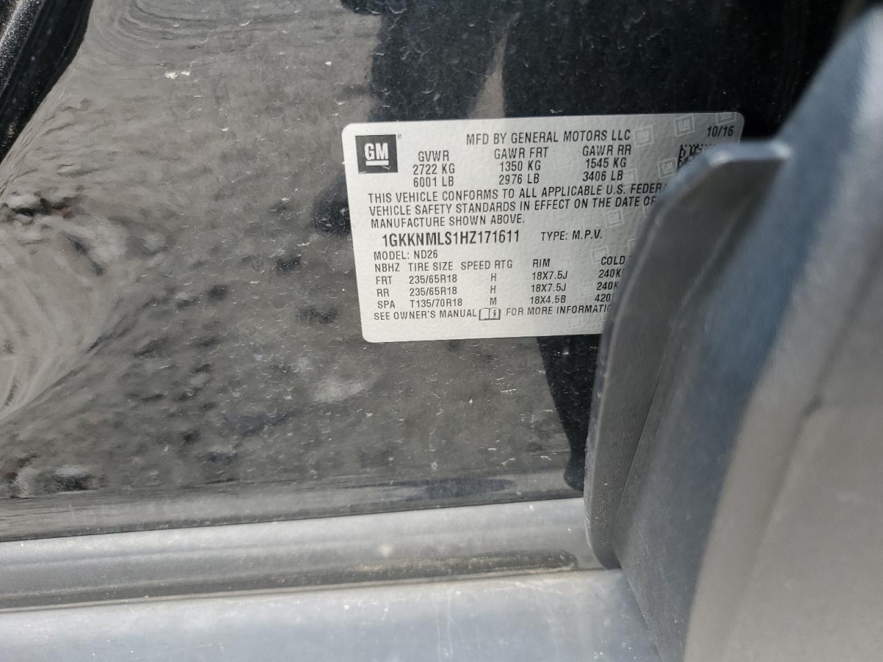 1GKKNMLS1HZ171611 2017 GMC Acadia Slt-1