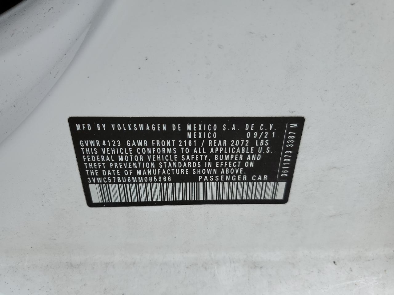 3VWC57BU6MM085966 2021 Volkswagen Jetta S