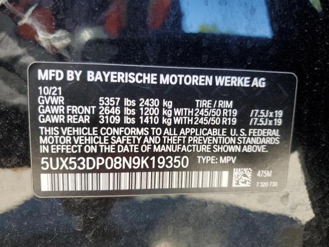 VIN 5UX53DP08N9K19350 2022 BMW X3, Xdrive30I no.13