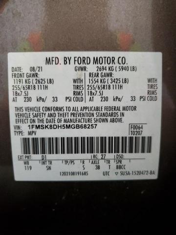 2021 Ford Explorer Xlt VIN: 1FMSK8DH5MGB68257 Lot: 56153944