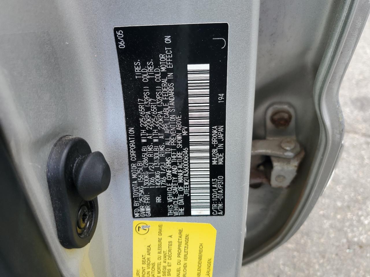 JTEEW21A360006046 2006 Toyota Highlander Hybrid