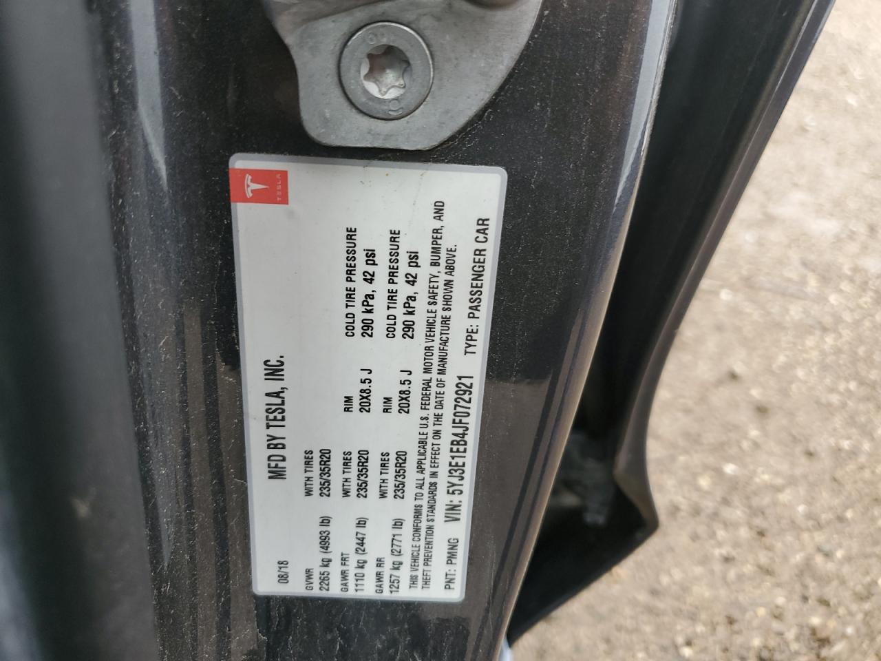 5YJ3E1EB4JF072921 2018 Tesla Model 3