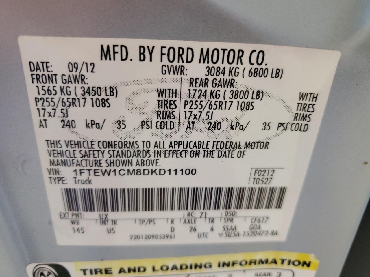 1FTEW1CM8DKD11100 2013 Ford F150 Supercrew