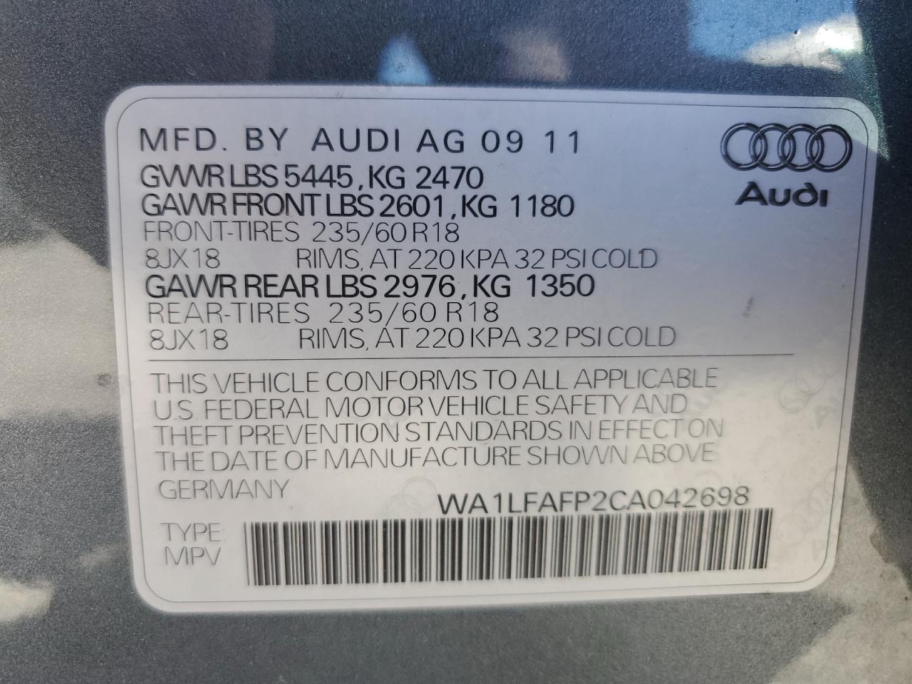 WA1LFAFP2CA042698 2012 Audi Q5 Premium Plus