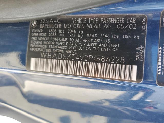 2002 BMW 325 Ci VIN: WBABS33492PG86228 Lot: 57520854