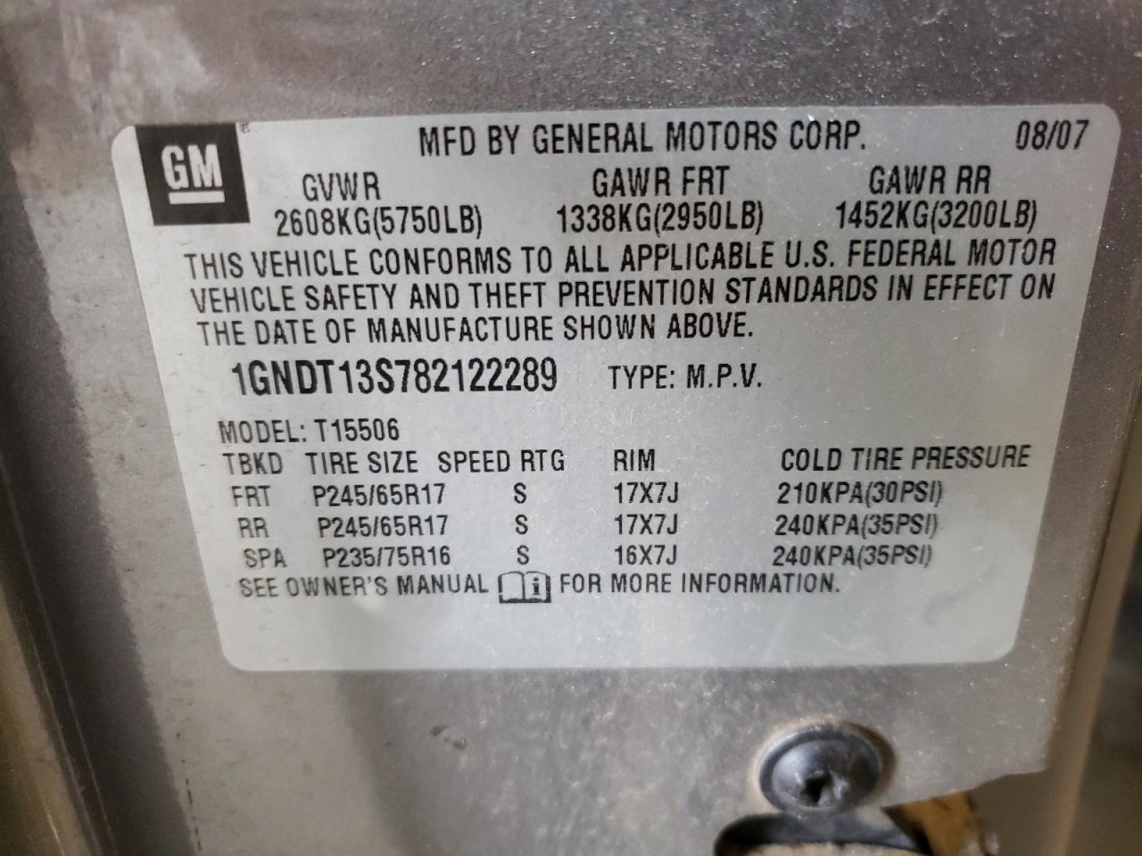 1GNDT13S782122289 2008 Chevrolet Trailblazer Ls