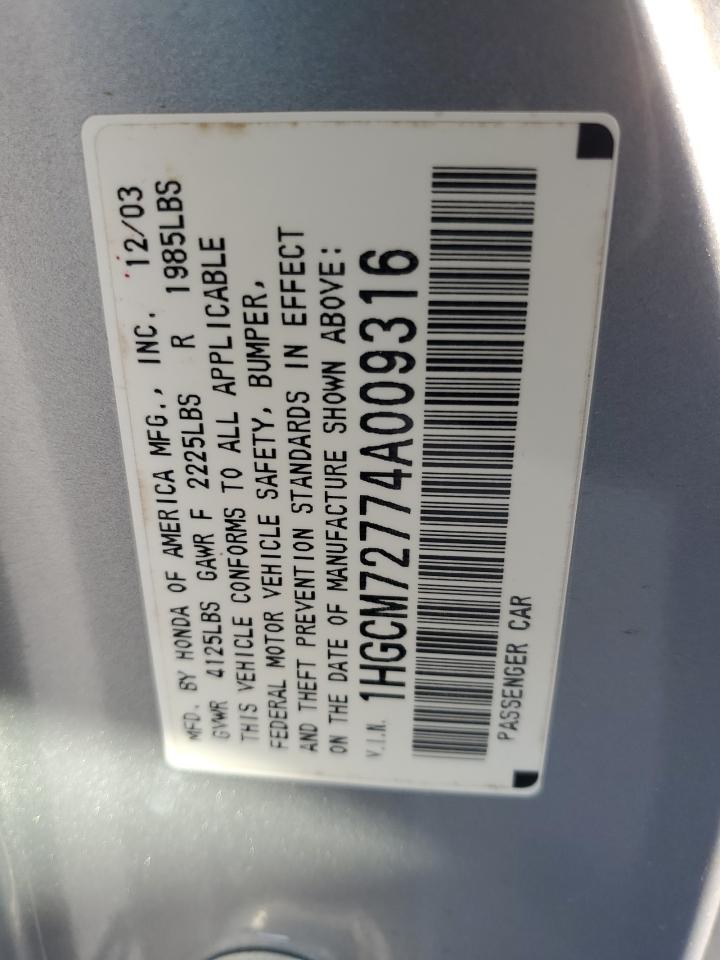1HGCM72774A009316 2004 Honda Accord Ex