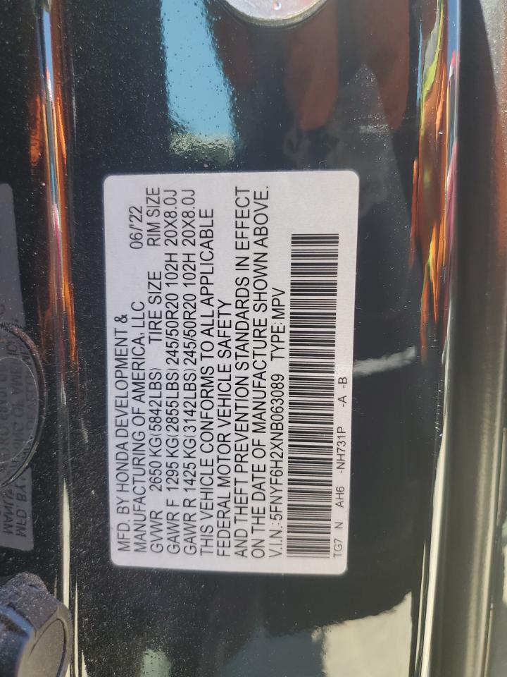 5FNYF6H2XNB063089 2022 Honda Pilot Se