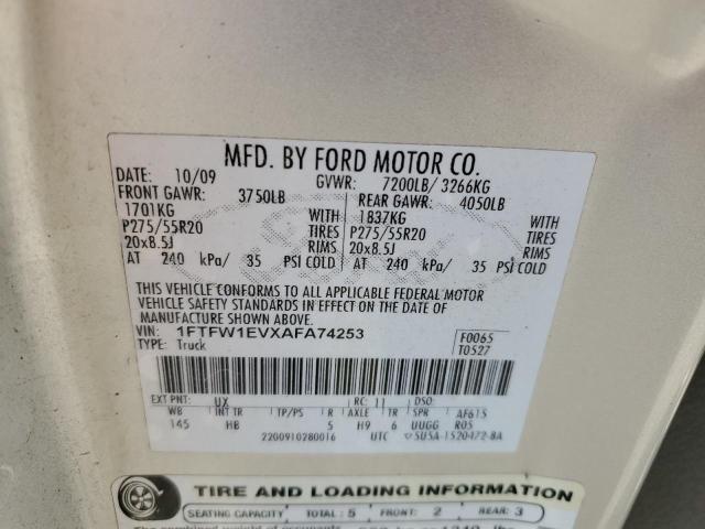 2010 Ford F150 Supercrew VIN: 1FTFW1EVXAFA74253 Lot: 60341864