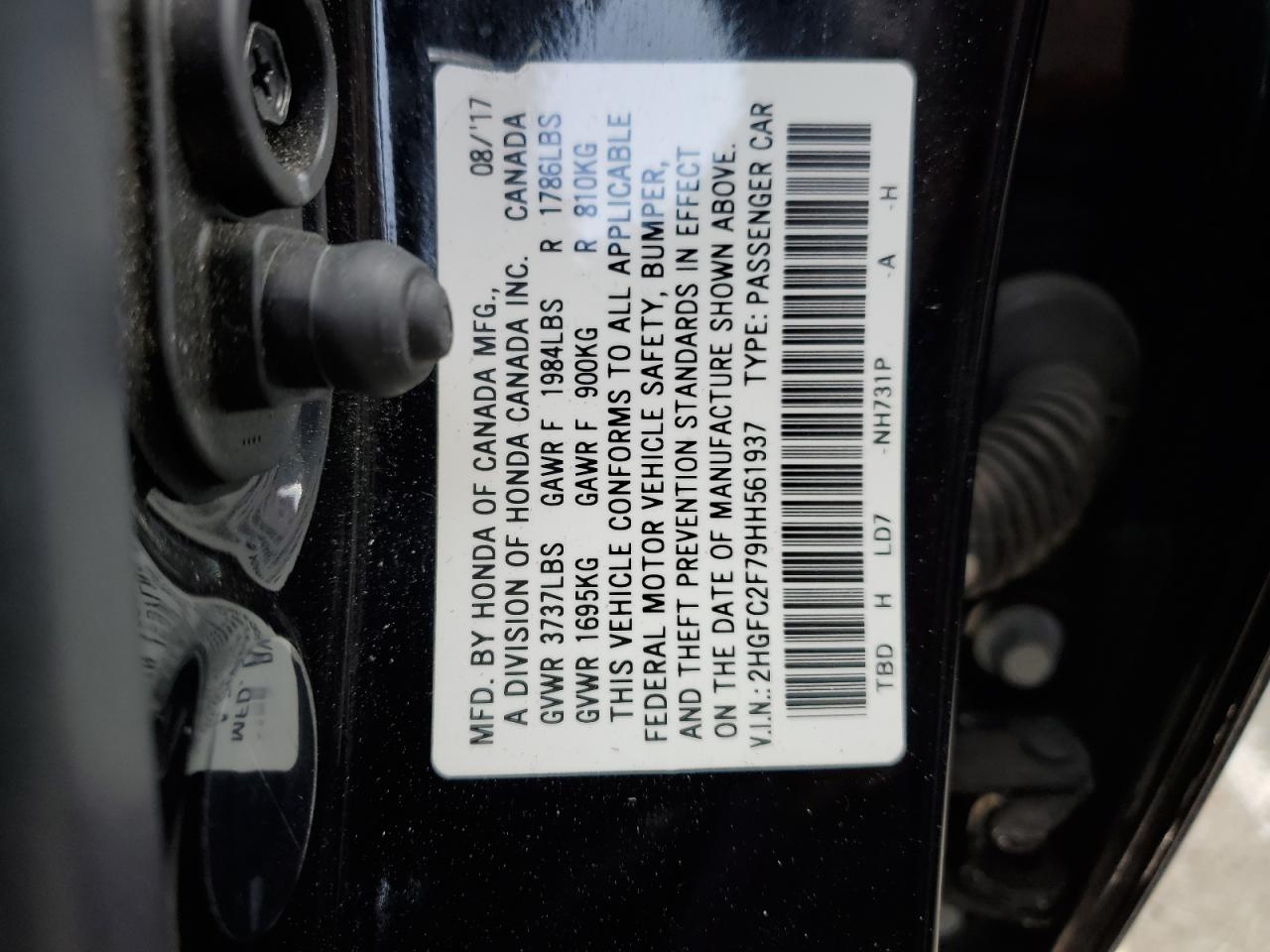 2HGFC2F79HH561937 2017 Honda Civic Ex