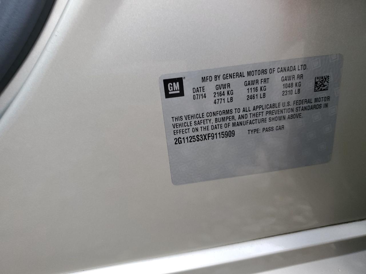 2G1125S3XF9115909 2015 Chevrolet Impala Lt