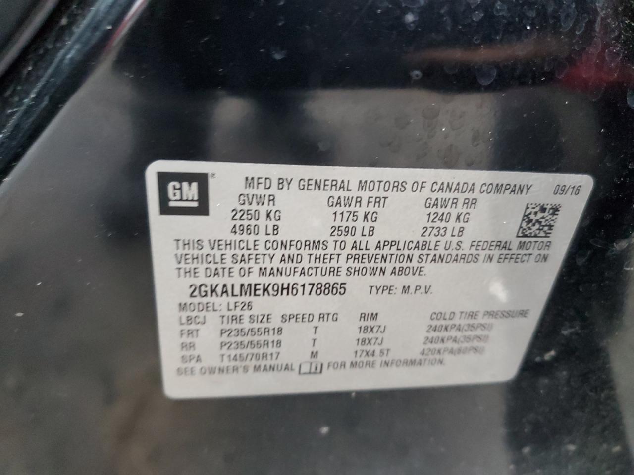 2017 GMC Terrain Sle vin: 2GKALMEK9H6178865