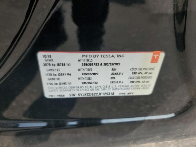 2018 Tesla Model X VIN: 5YJXCDE22JF129318 Lot: 59299644