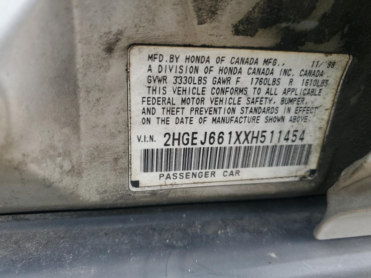 2HGEJ661XXH511454 1999 Honda Civic Base