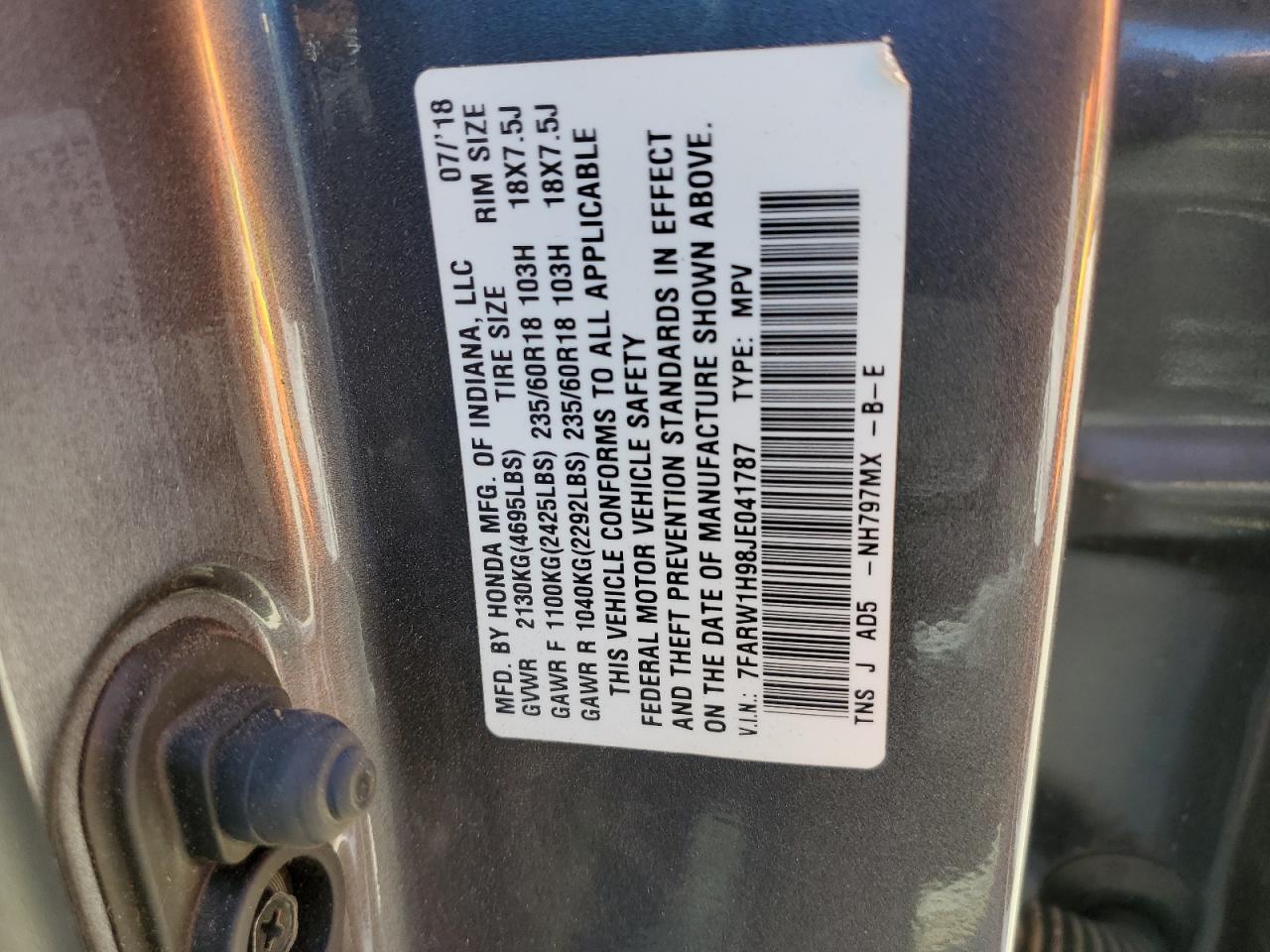 7FARW1H98JE041787 2018 Honda Cr-V Touring