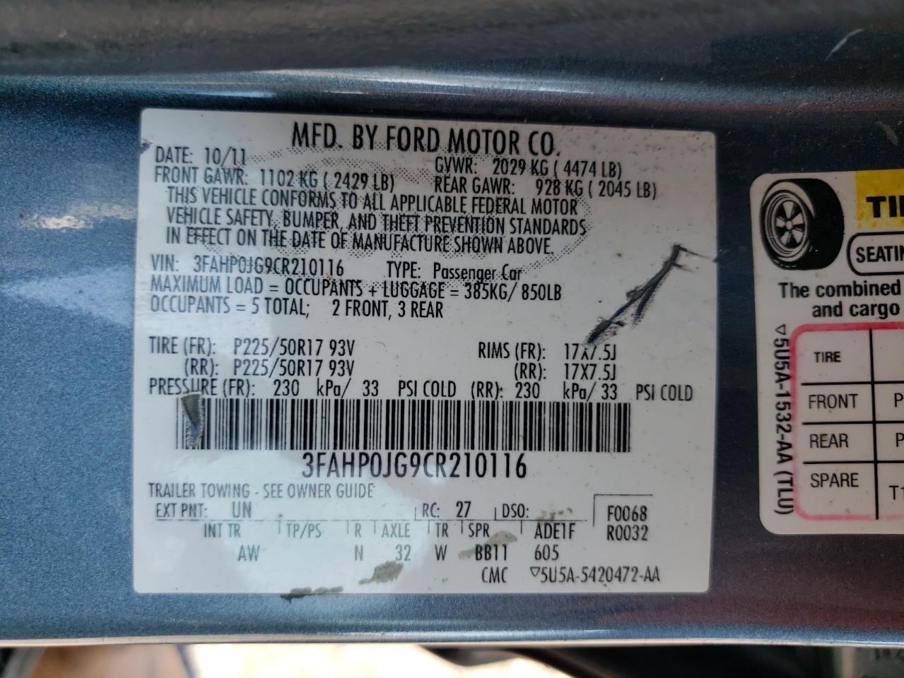 3FAHP0JG9CR210116 2012 Ford Fusion Sel