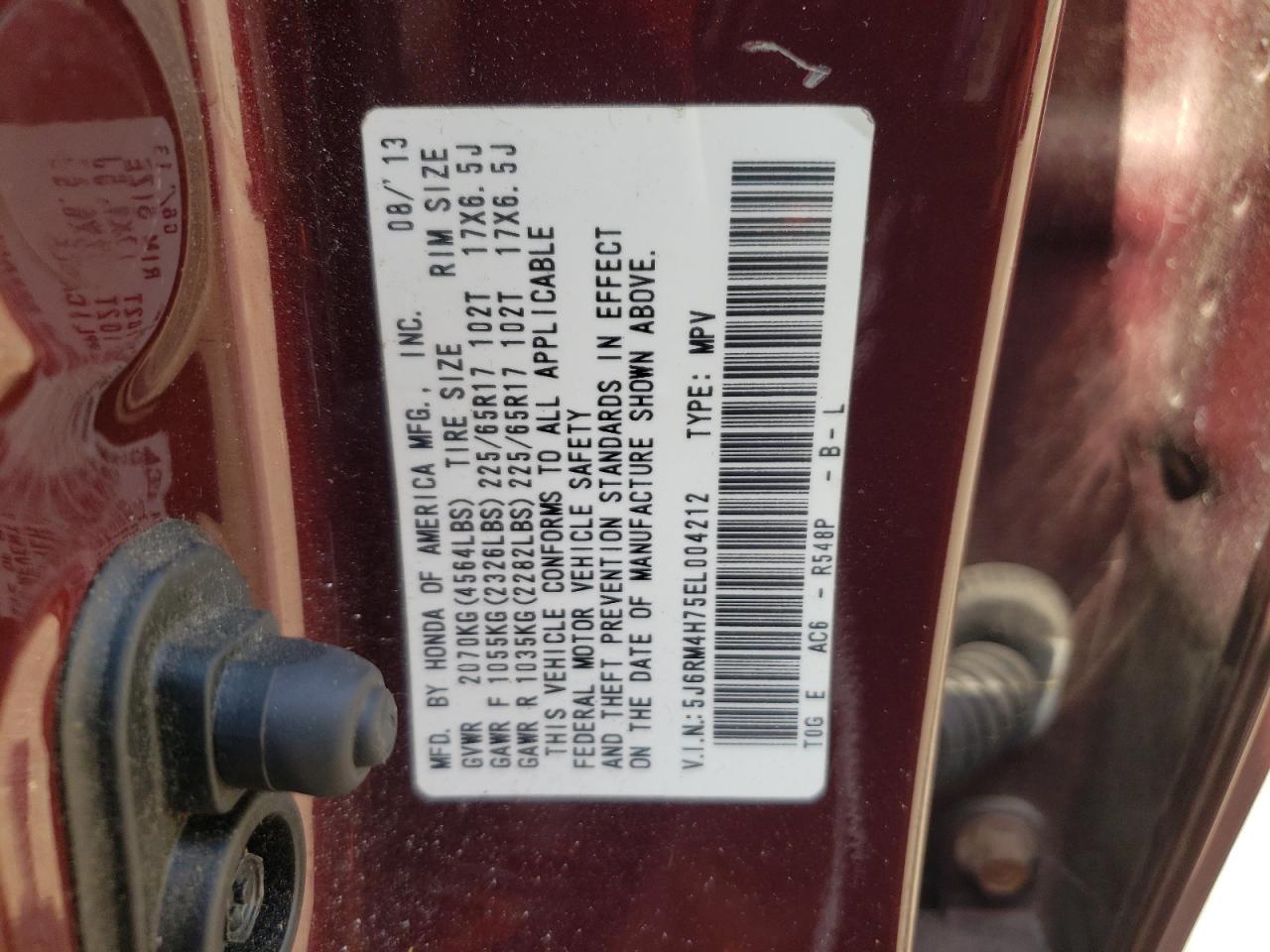 5J6RM4H75EL004212 2014 Honda Cr-V Exl