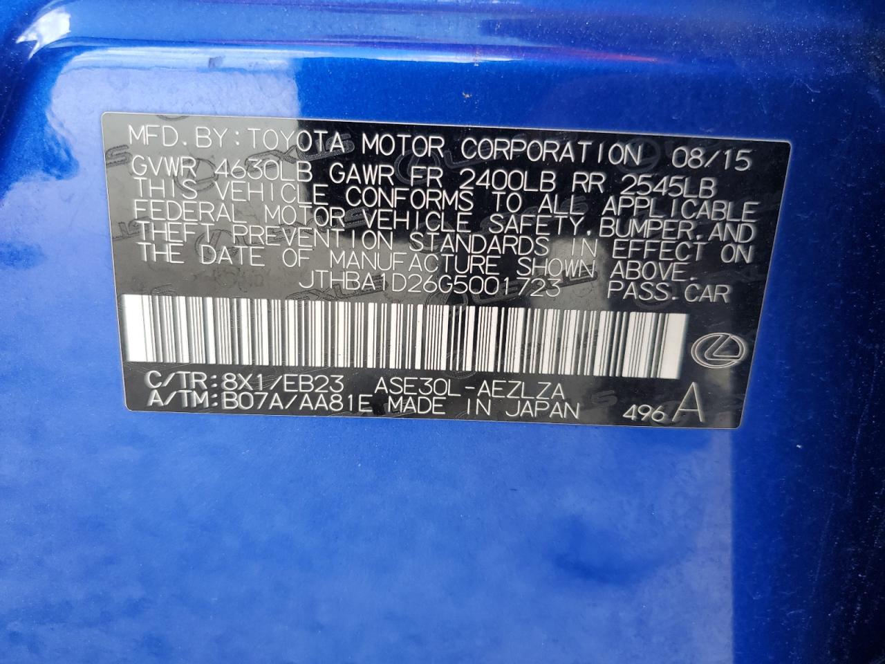 JTHBA1D26G5001723 2016 Lexus Is 200T