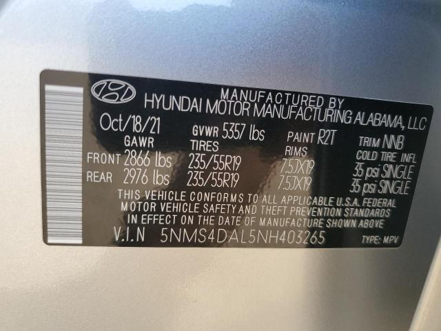 2022 Hyundai Santa Fe Limited VIN: 5NMS4DAL5NH403265 Lot: 58355604