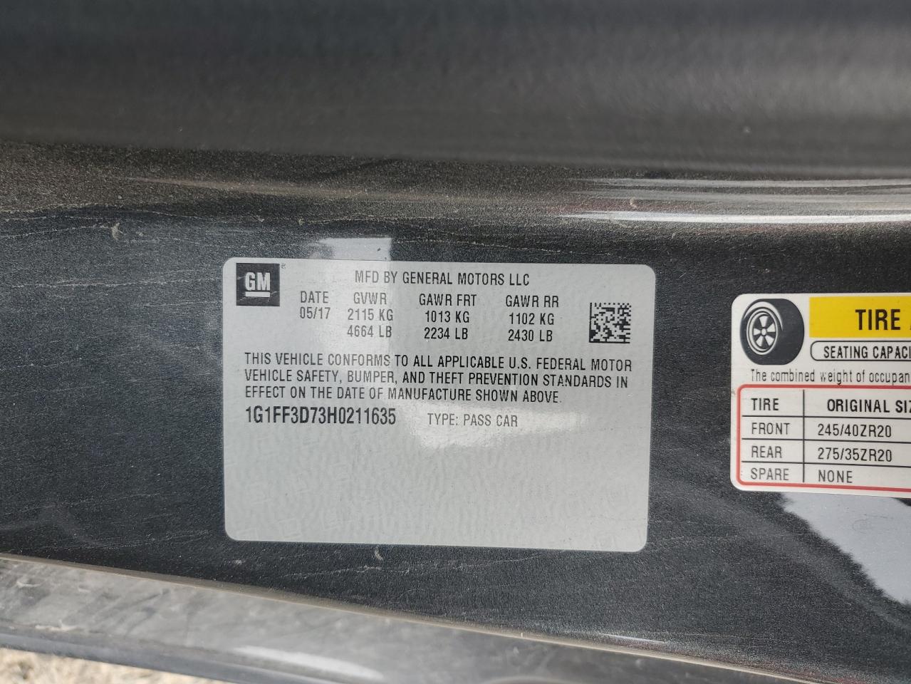 1G1FF3D73H0211635 2017 Chevrolet Camaro Ss