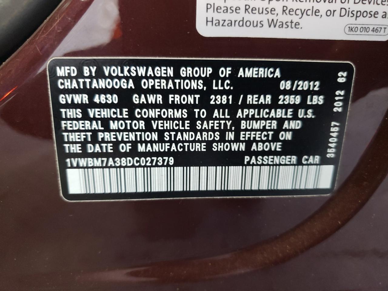 1VWBM7A38DC027379 2013 Volkswagen Passat Se