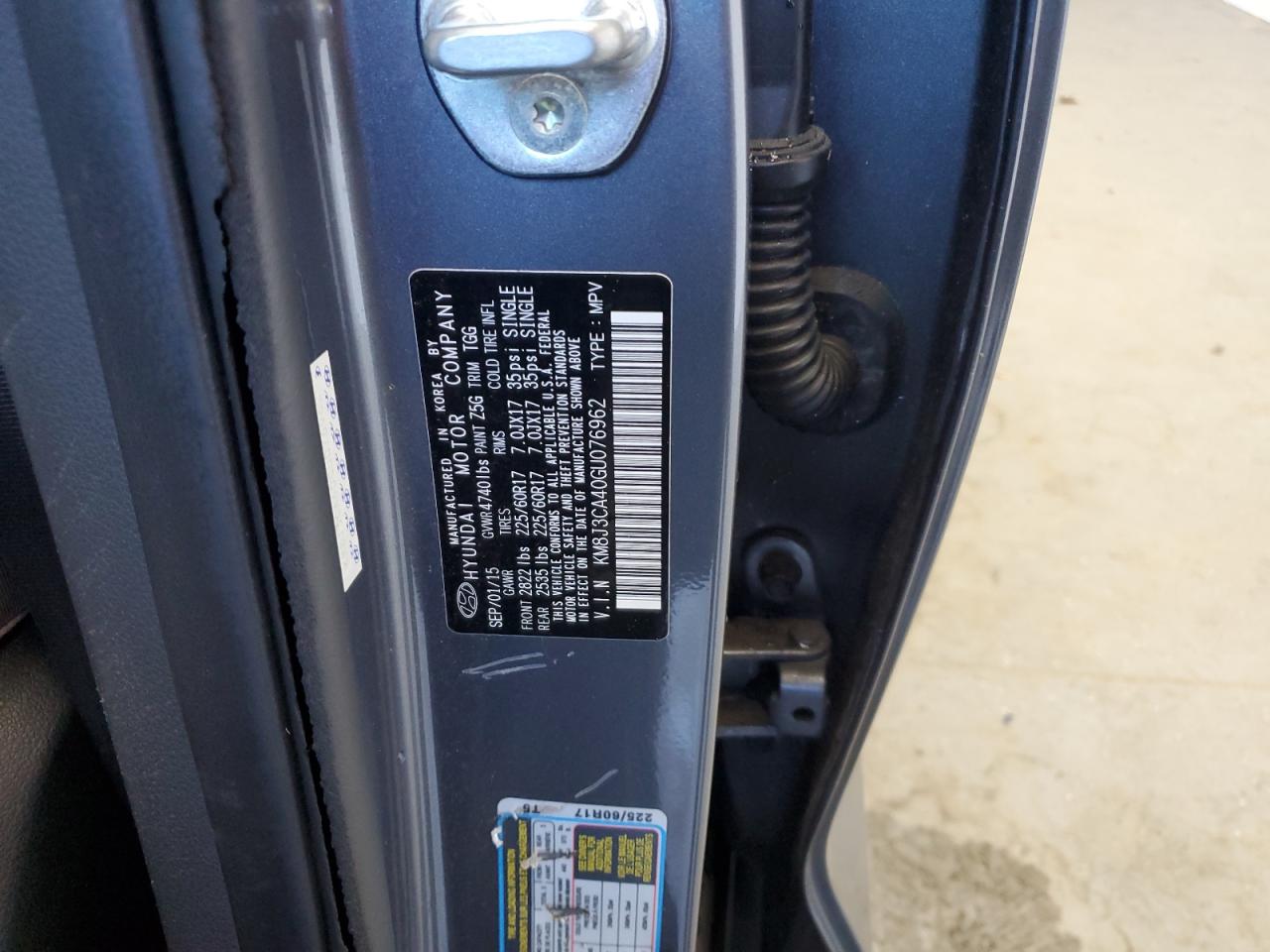 KM8J3CA40GU076962 2016 Hyundai Tucson Limited