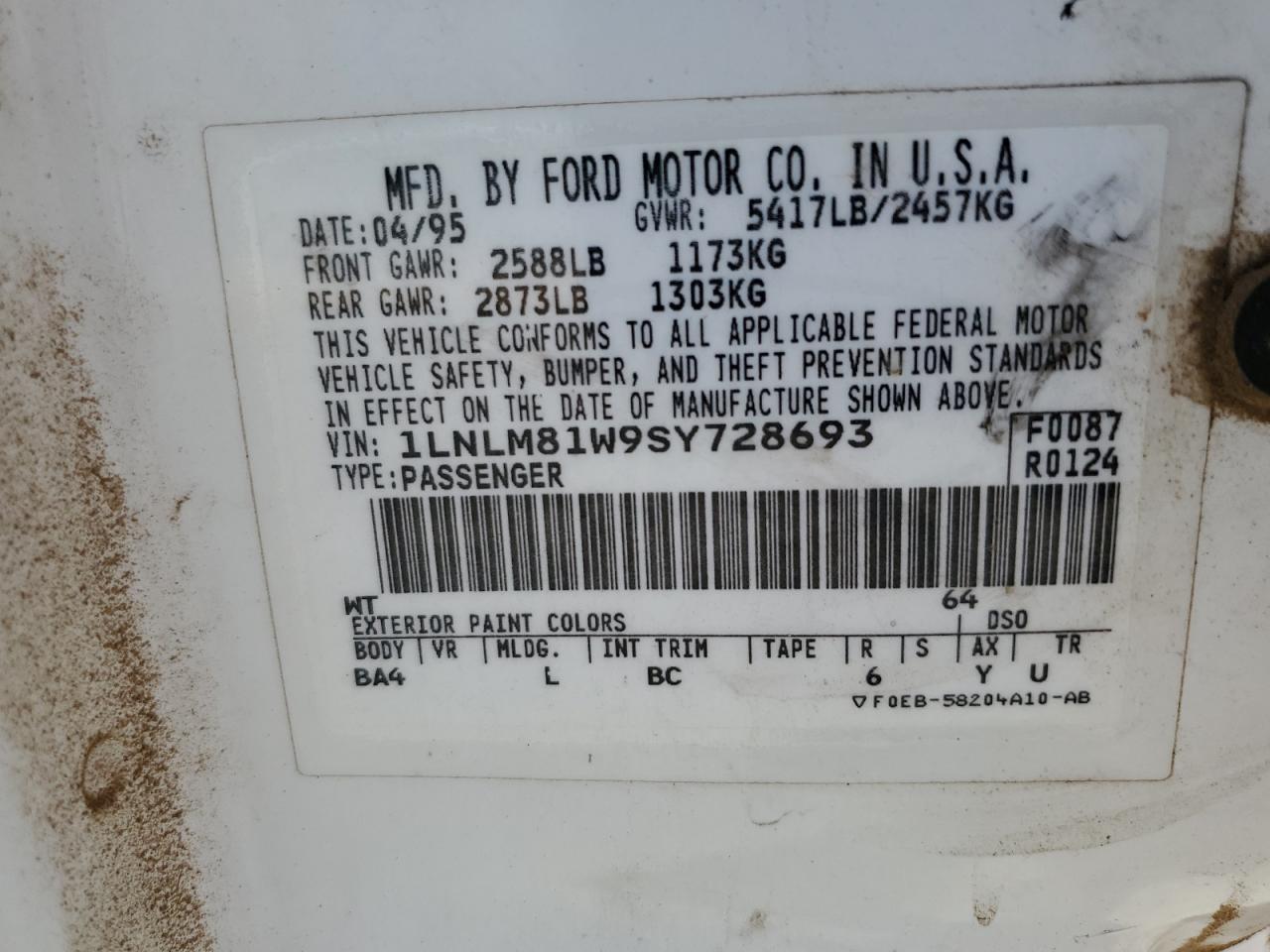 1LNLM81W9SY728693 1995 Lincoln Town Car Executive