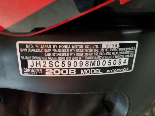 2008 HONDA CBR1000 RR JH2SC59098M005094
