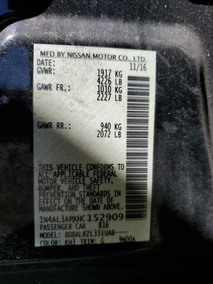 VIN: 1N4AL3APXHC152909 2017 NISSAN ALTIMA