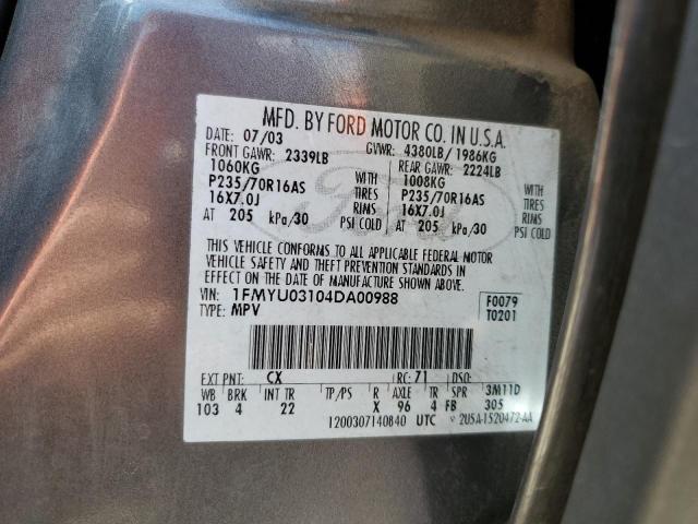 2004 Ford Escape Xlt VIN: 1FMYU03104DA00988 Lot: 58942674