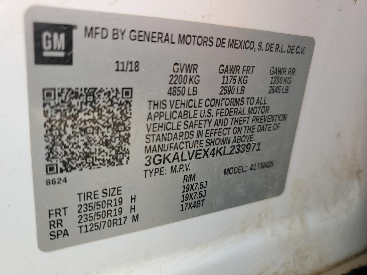 3GKALVEX4KL233971 2019 GMC Terrain Slt