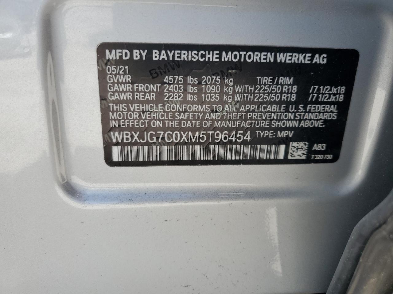 WBXJG7C0XM5T96454 2021 BMW X1 Sdrive28I