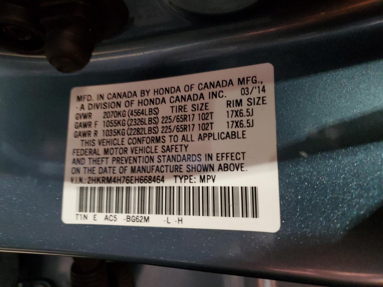 2HKRM4H76EH668464 2014 Honda Cr-V Exl