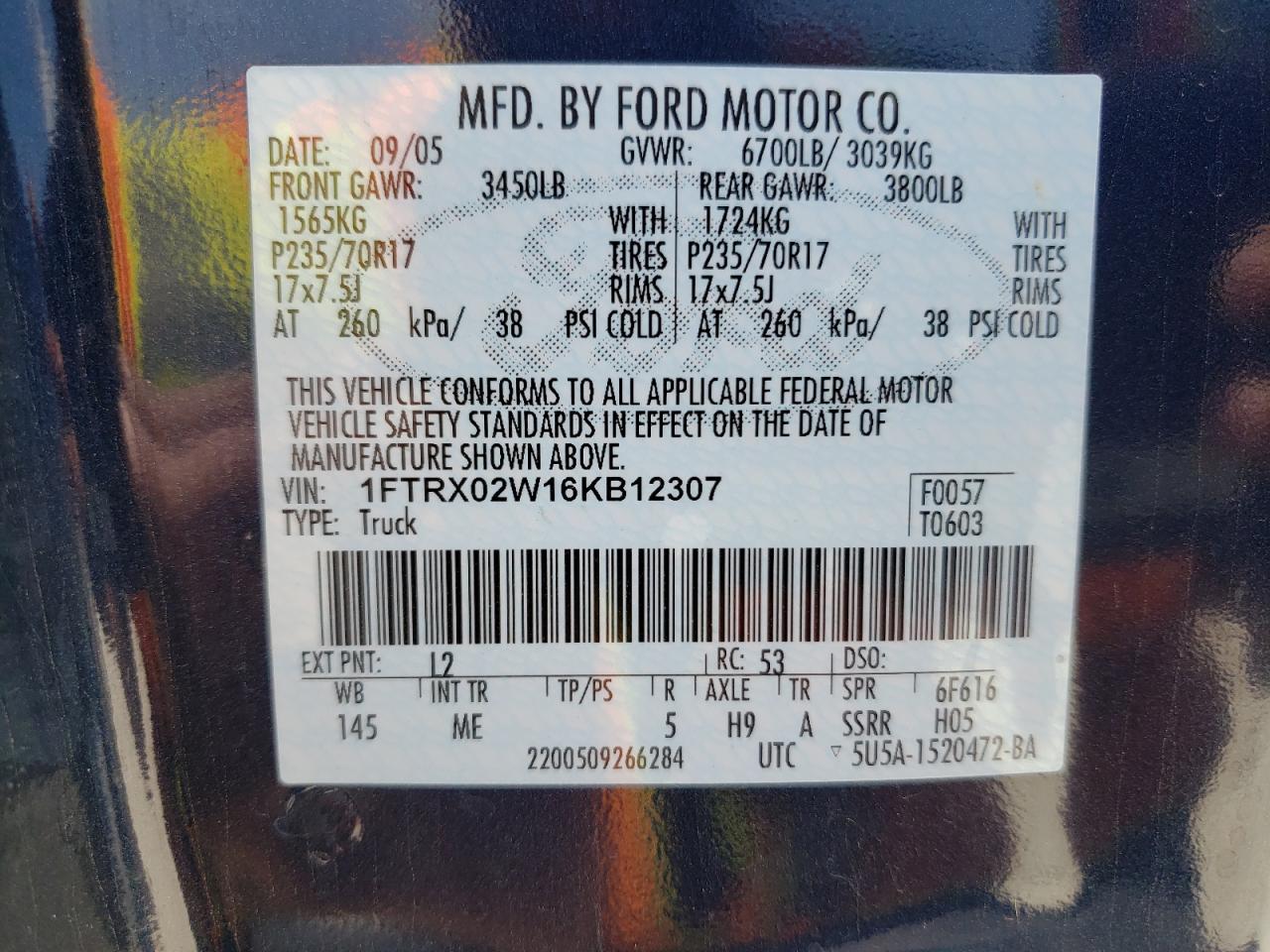 1FTRX02W16KB12307 2006 Ford F150