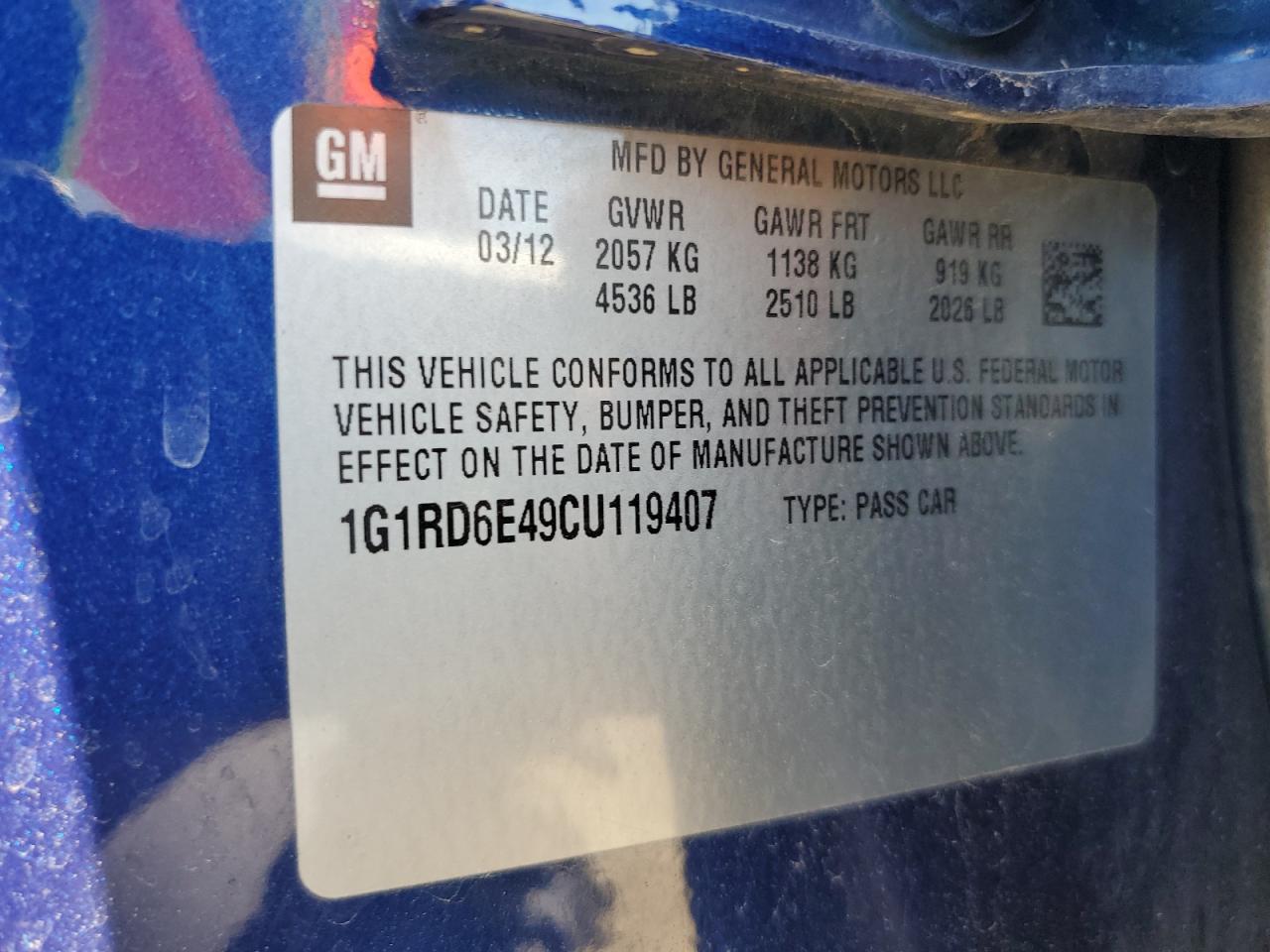 1G1RD6E49CU119407 2012 Chevrolet Volt