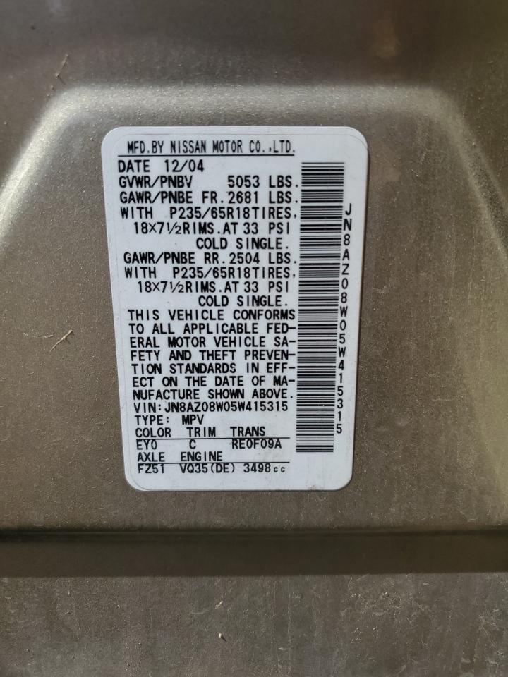 JN8AZ08W05W415315 2005 Nissan Murano Sl