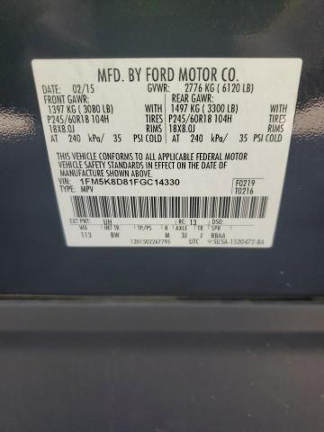 2015 Ford Explorer Xlt VIN: 1FM5K8D81FGC14330 Lot: 58706074