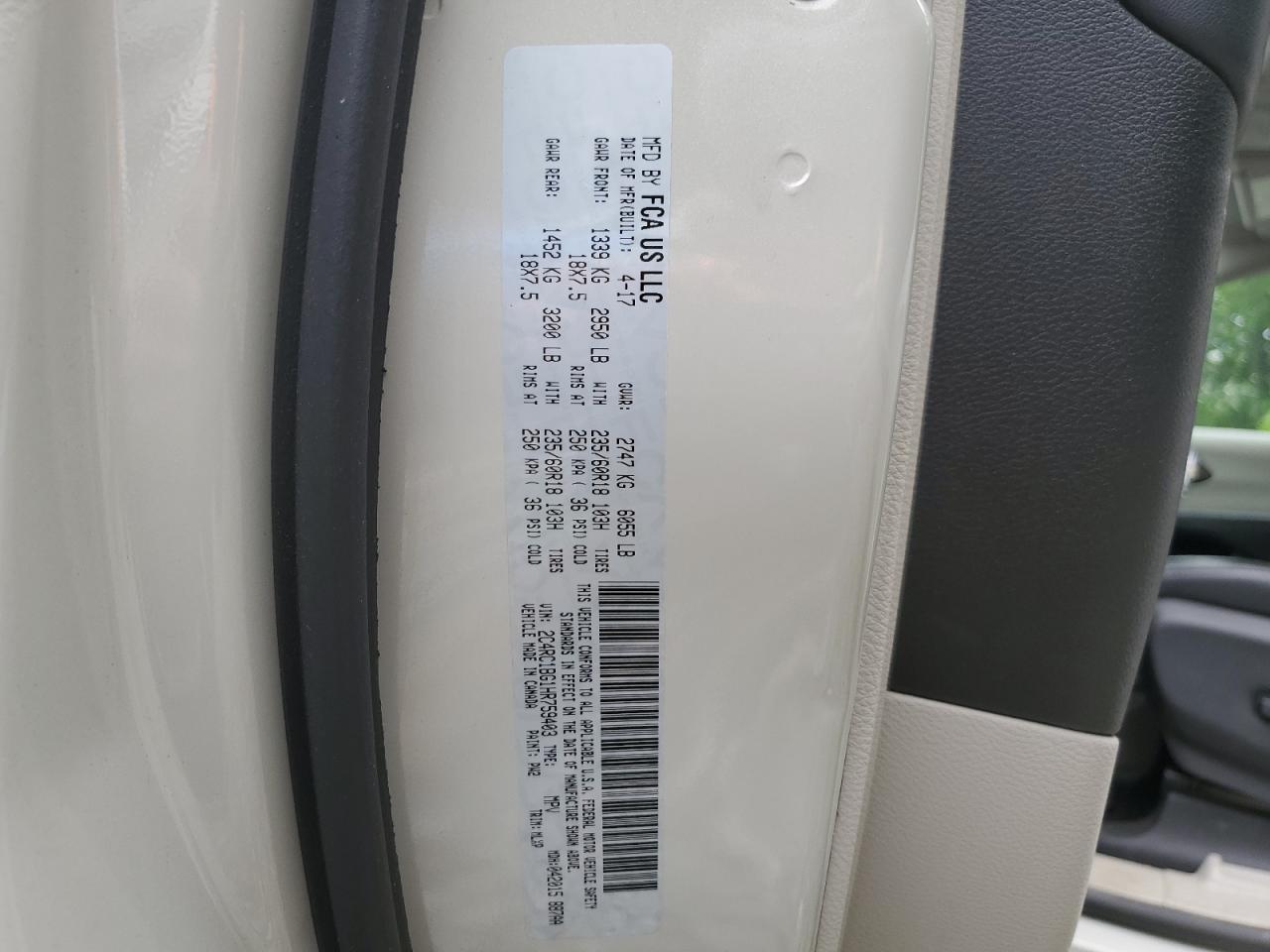 2C4RC1BG1HR759403 2017 Chrysler Pacifica Touring L