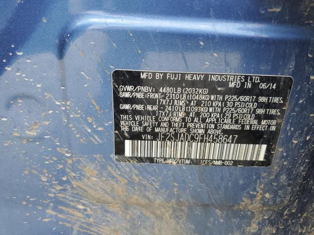 2015 Subaru Forester 2.5I Premium VIN: JF2SJADC9FH458647 Lot: 57546574