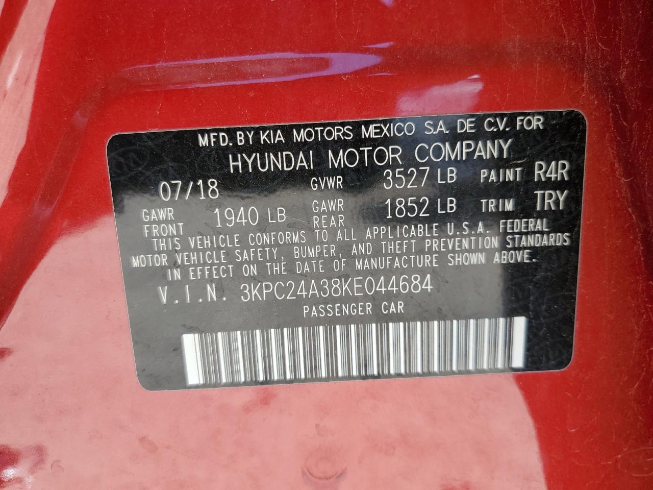 3KPC24A38KE044684 2019 Hyundai Accent Se