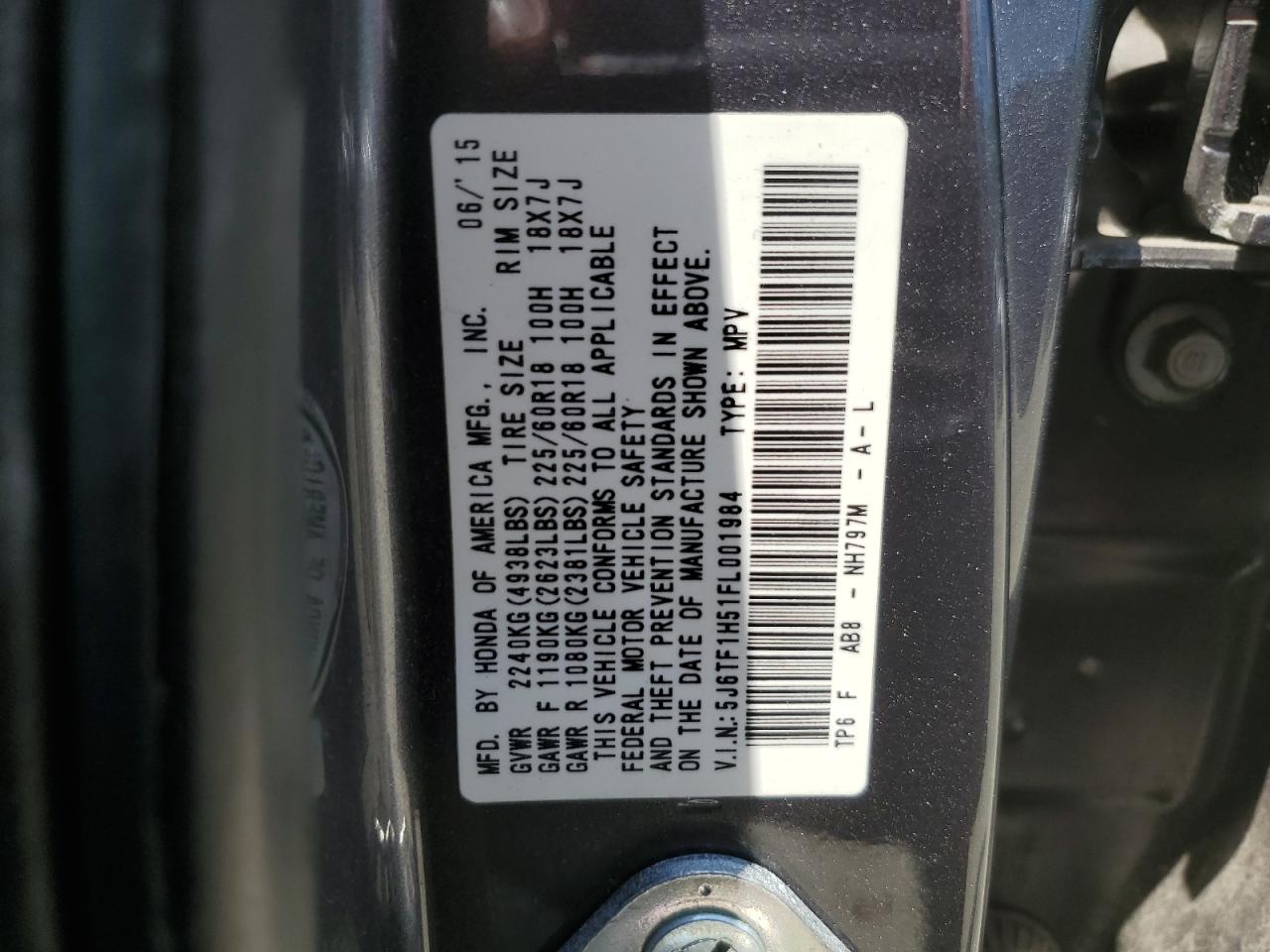 5J6TF1H51FL001984 2015 Honda Crosstour Exl